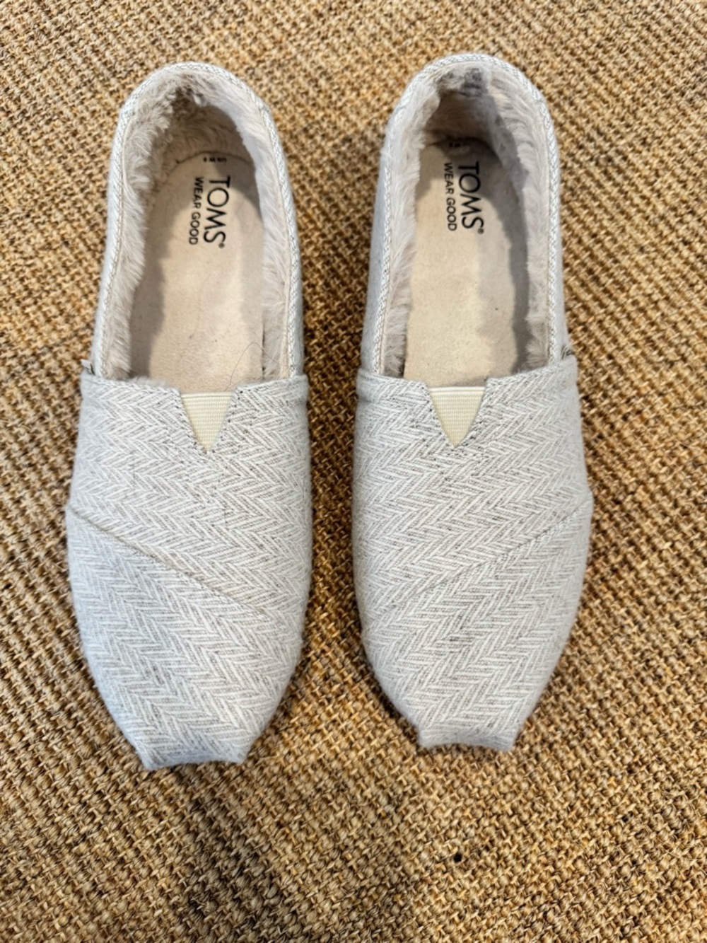 TOMS Slip-On Espadrilles in Light Gray Herringbone